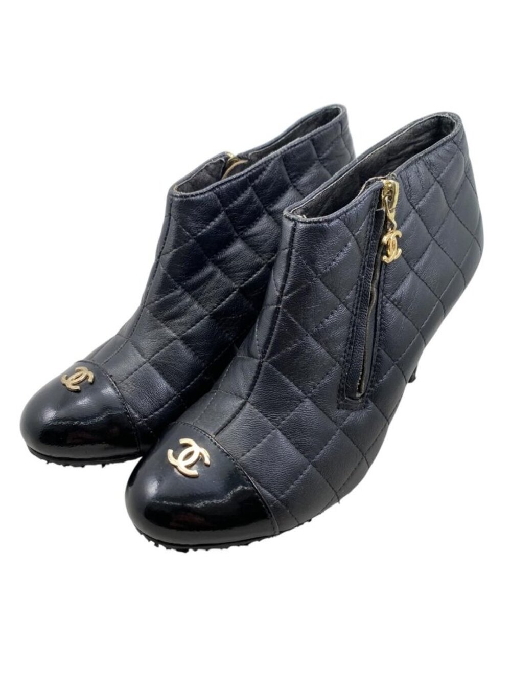 Chanel Boots CC Logo Short Quilted Leather Black
